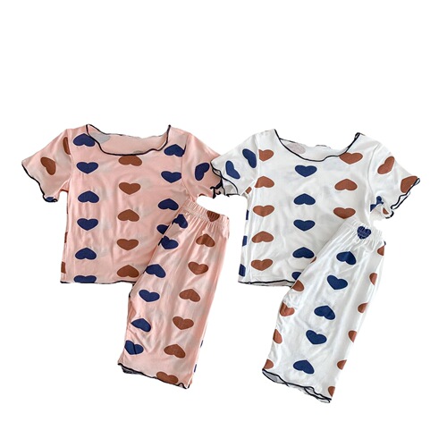 Modal infant pajamas, summer thin short-sleeved home clothes, girls' nine-point pants, baby air-conditioned clothes set