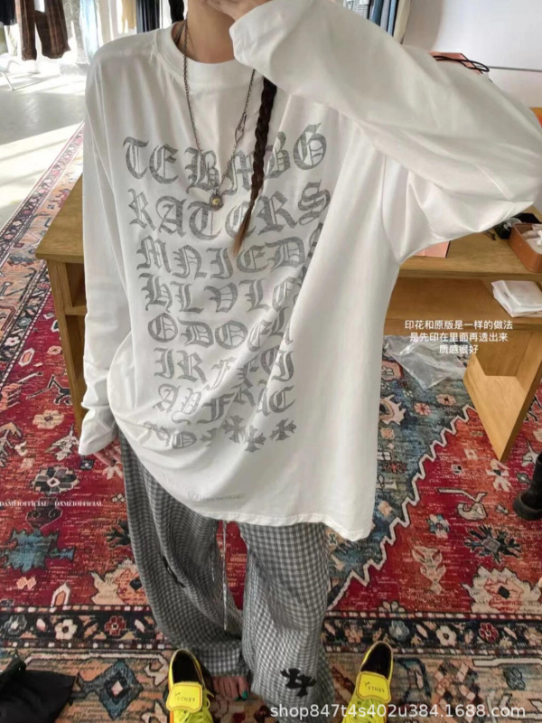 25新款CH克罗*设计感男女同款圆领防晒上衣梵文印花字母长袖T桖|undefined