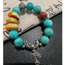 S925银天河石蜜蜡大小不一南红牡丹如意流苏弹力手串多样性发