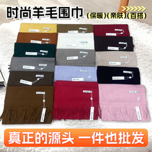 新款羊毛围巾韩版男女格子保暖围脖跨境工厂批发秋冬双面纯色围巾