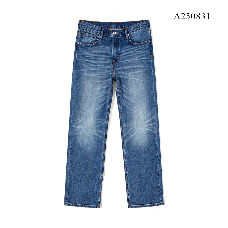 American Retro Urban Commuter Young and Middle-Aged Slightly Elastic Wrinkled Three-Dimensional Whiskered Slim Straight High-End Men's Jeans