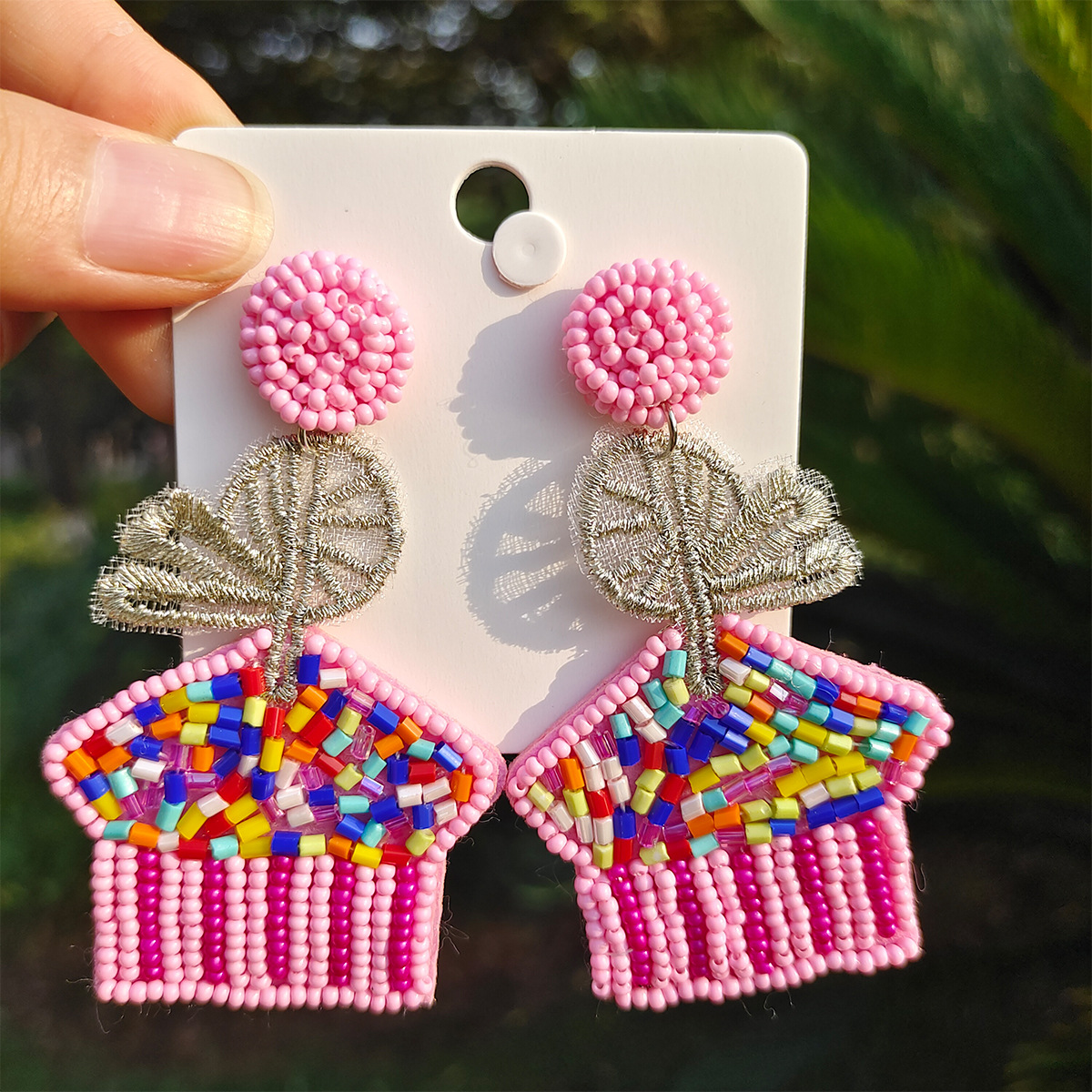 Cute House Resin Beaded Drop Earrings display picture 2