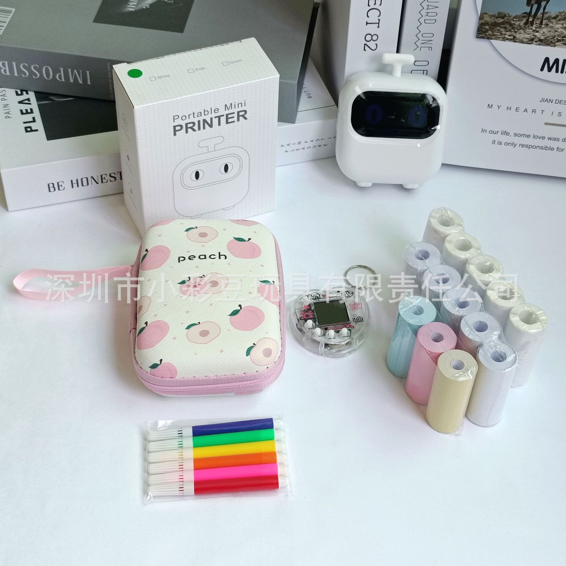 X2 흰색 + 감열지 5개 + 접착지 5개 + 색종이 3개 + 색펜 + 가방 + 전자 애완동물