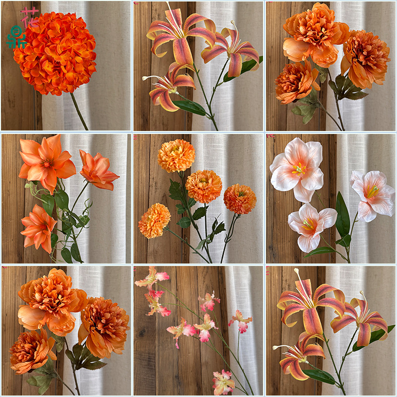 Orange Flower Materials, High-Quality Wedding Arrangements for the Year 26, Artificial Flowers, Hotel Reception Background Flower Arrangements, Decorative Fake Flowers