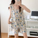 Summer short-sleeved cotton silk vest shorts girlfriends cute printed loose comfortable cool breathable homewear for women