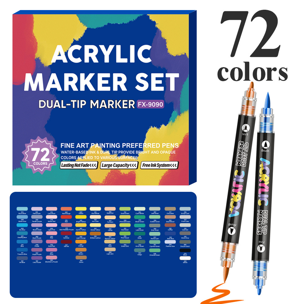 Amazon venta caliente doble cabeza acrílico marcador bolígrafo tipo plegable dibujo marcador bolígrafo conjunto de pincel especial para estudiantes de pintura