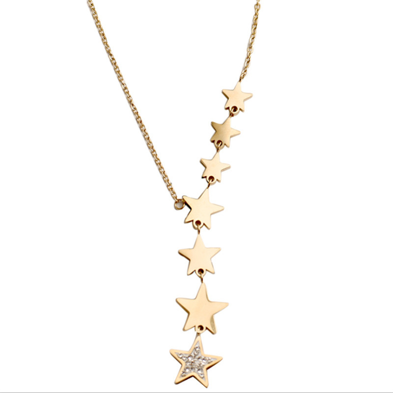 fashion simple titanium steel necklace five-pointed star tassel necklace