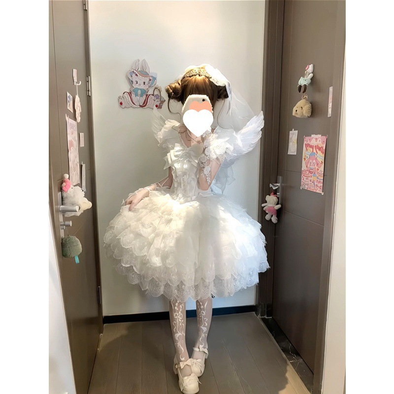 甜美可爱千堆雪蕾丝白jsk公主裙lolita洋装花嫁蛋糕蓬蓬裙洛丽塔|undefined
