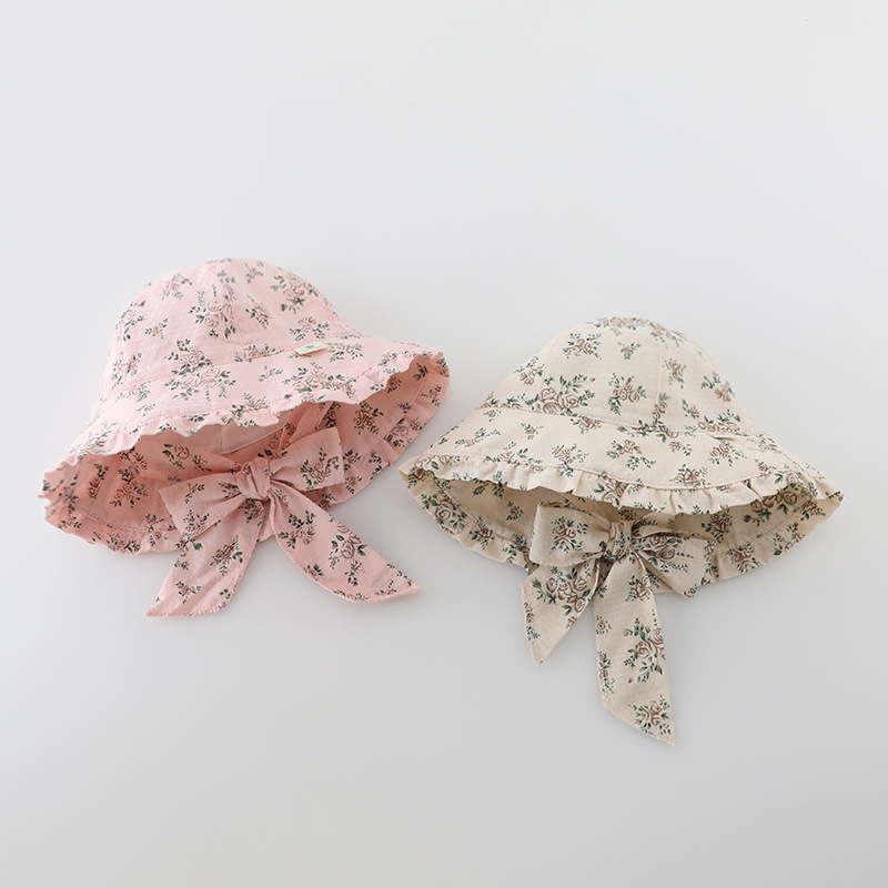 Sombrero de bebé modelos de primavera y otoño retro sombrero de pescador de algodón floral primavera y verano protector solar estilo occidental sombrero para el sol de bebé