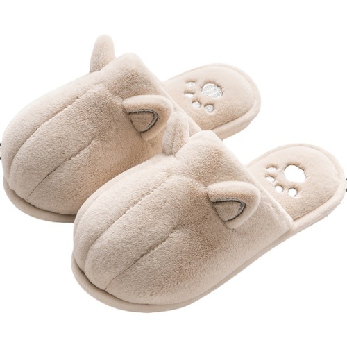Fabric plush cotton slippers, cute women's winter non-slip couple's home warm home indoor men's confinement cotton shoes