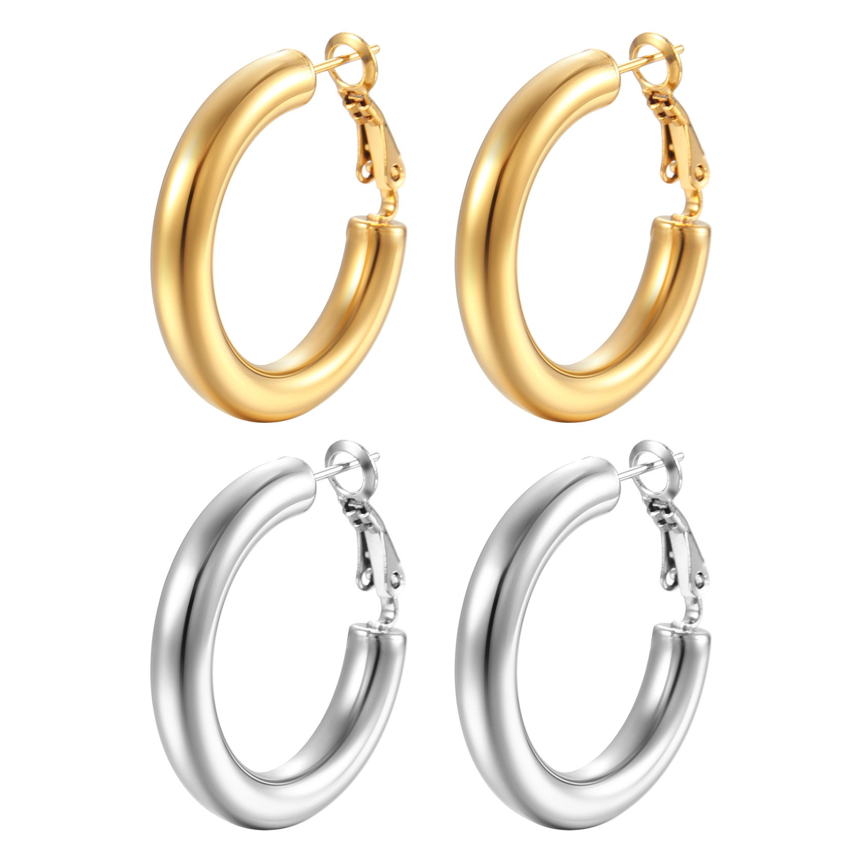 Mode Rond Acier Inoxydable Placage Des Boucles D'oreilles display picture 1