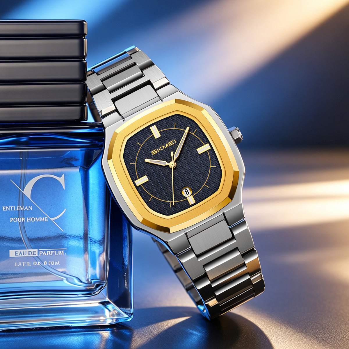 Momento de acero inoxidable oro octogonal reloj de cuarzo calendario impermeable hombre reloj de negocios fábrica de comercio exterior