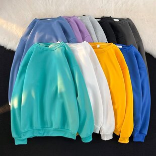 Autumn and Winter Teenager Round Neck fleece-lined Warm Solid Color Simple Fashionable Casual All-match Pullover Couple's Men's Sweat