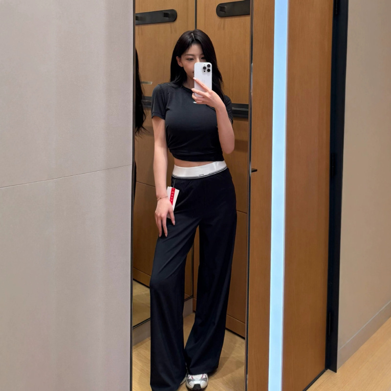 Lulu Swift Pants High-Waisted Woven Logo Loose Wide-Leg Pants Quick-Dry Sports Slimming Long Pants Casual Pants for Women