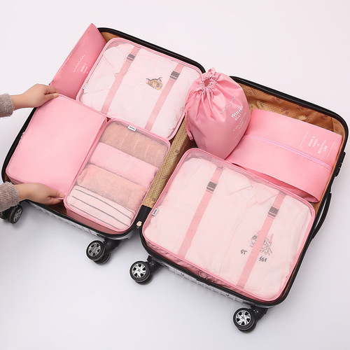 7-piece set of travel storage bags, suitcase, thickened twill clothing, travel packaging, underwear storage, drawstring organizer bag