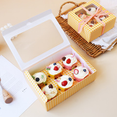Korean cupcake packaging box small fresh 4 6-piece plaid dessert box mousse cup egg tart packaging box