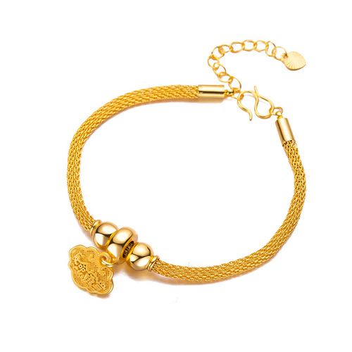 Fine Vietnamese alluvial gold small bell women's bracelet, versatile in and out, safe, long life, wealth and gold lock bracelet jewelry