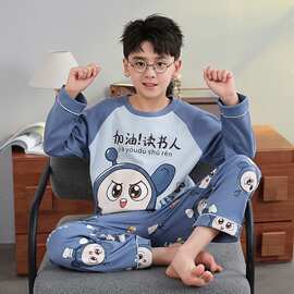 批发新款男童睡衣春秋款长袖长裤儿童男孩中大童青少年夏季家居服