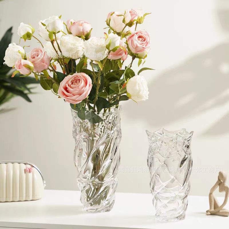 ヨーロッパのインターネットセレブの厚みのある軽い高級クリスタルガラスの花瓶、水で育てた花、フラワーアレンジメント、バラ、ユリ、リビングルームのテーブル装飾|undefined