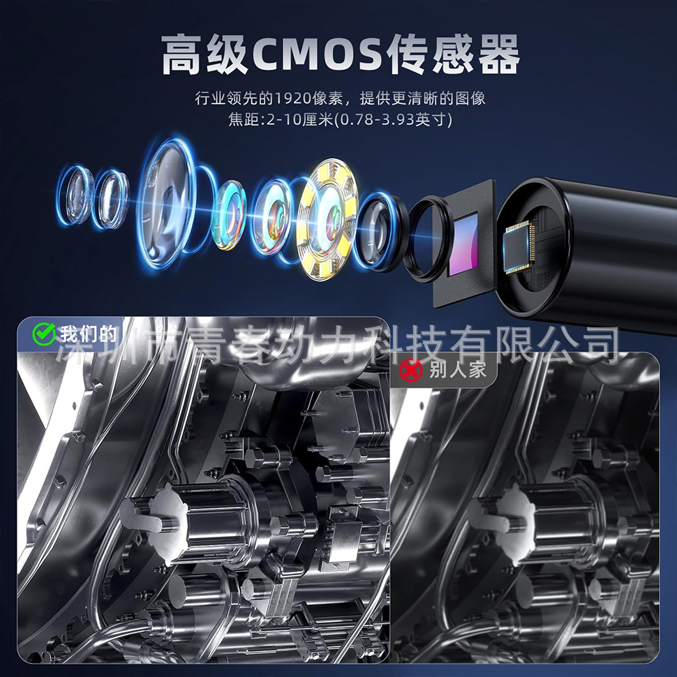 Industrial endoscope camera, 4.3 inch IPS screen, LED light, semi-rigid tube