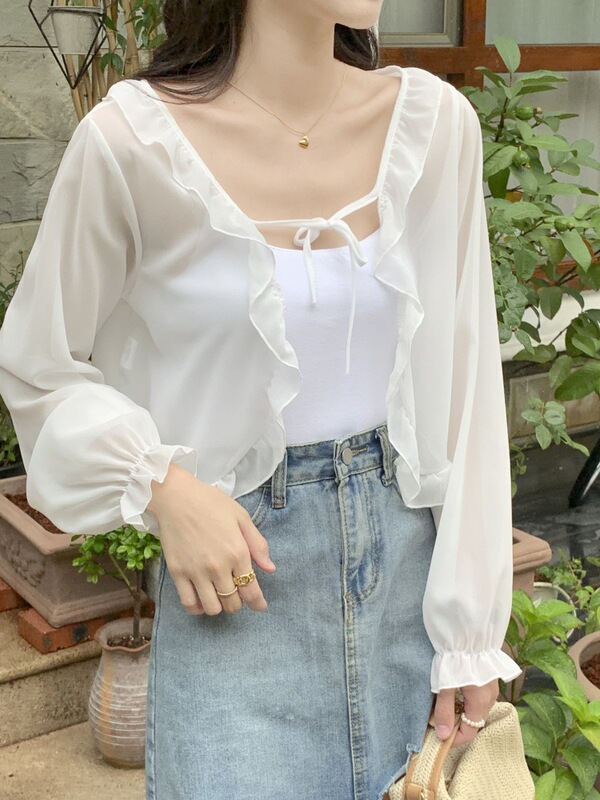 Small Outwear with Suspender Skirt, Chiffon Sun Protection Cardigan, Thin Women's Shawl, Blouse, Summer Trendyy