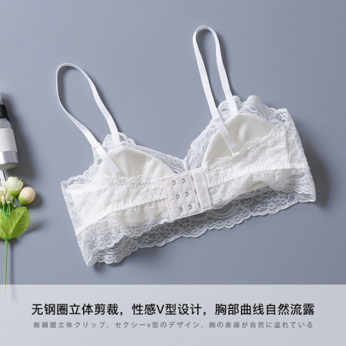 French silk bra without underwire and padding, natural mulberry silk lace, sexy, thin summer camisole underwear