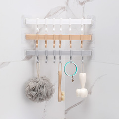 Strong adhesive hooks kitchen wall hanging 6 row hooks creative bathroom corner nail-free and traceless hanging rack towel rack