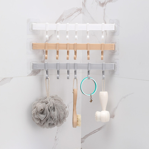 Strong adhesive hooks kitchen wall hanging 6 row hooks creative bathroom corner nail-free and traceless hanging rack towel rack