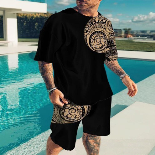 아마존 국경 간 동물 디지털 인쇄 3D 남성 캐주얼 비치 바지 티셔츠 반바지 세트