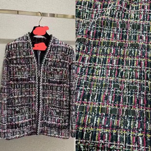 Hand-woven fabric diamond-button stand-collar edging coat