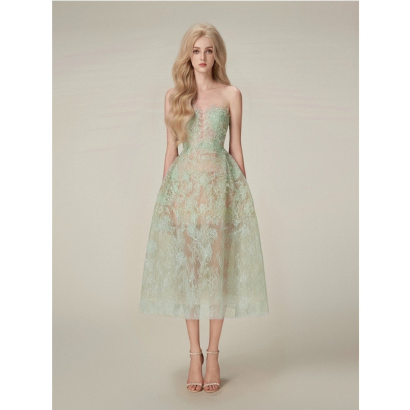 Vietnamese Niche Designer Trendy Brand Princess Fairy Sling Lace Mesh Tight Waist Shaggy dress Dress