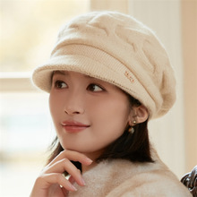 兔毛帽子女士冬季时尚保暖针织毛线帽秋冬骑车护耳鸭舌帽日系百搭