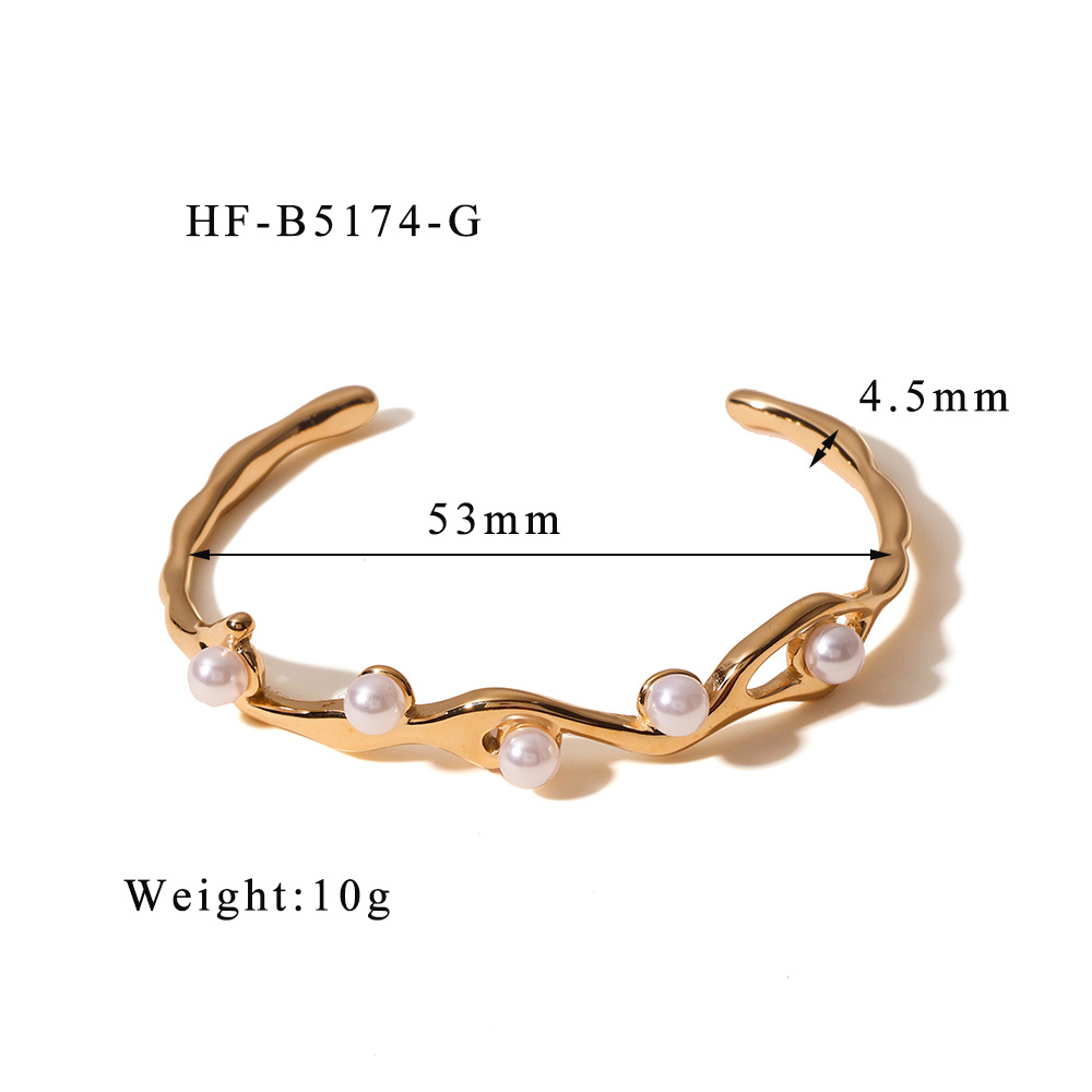 Venta caliente transfronteriza francés retro 18K chapado en oro, perlas de imitación onduladas irregulares, pulsera abierta que no se desvanece