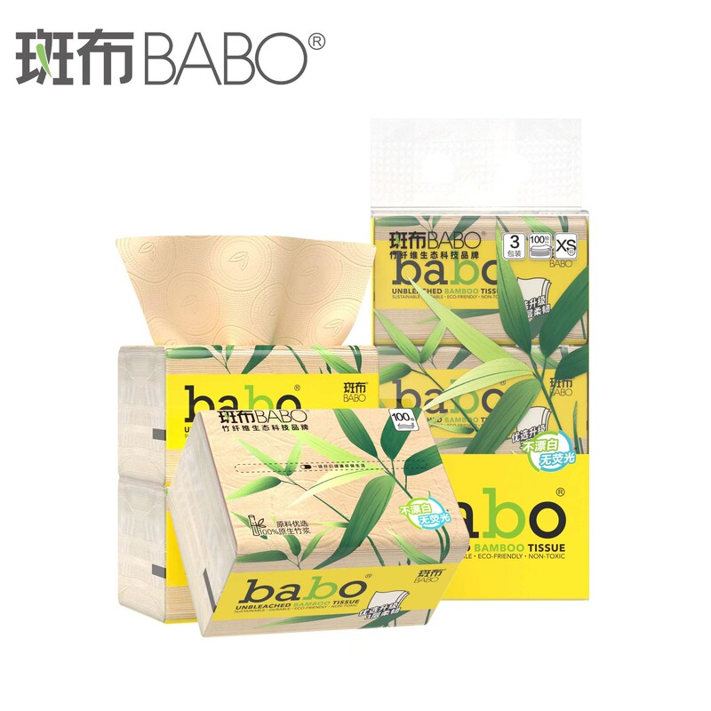 Babo Original Bamboo Pulp 6D Embossed 3-Layer Tissue Paper, Water-Resistant, 100 Sheets (Contracted Sales Model), Won'T Break When Wet