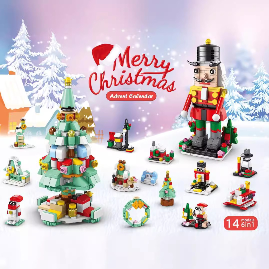 Lele Brothers 8972 Christmas Blind Box Poke Dongdong Le Regalos transfronterizos para niños Montar bloques de construcción Modelo de juguete