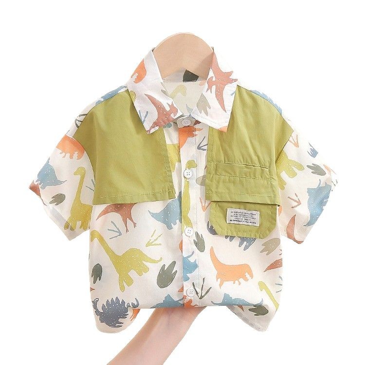 7846 Camisa de manga corta de verano para niños 2024 Nueva camisa de dos piezas falsa de dibujos animados para bebés Ropa de verano de moda para niños delgada