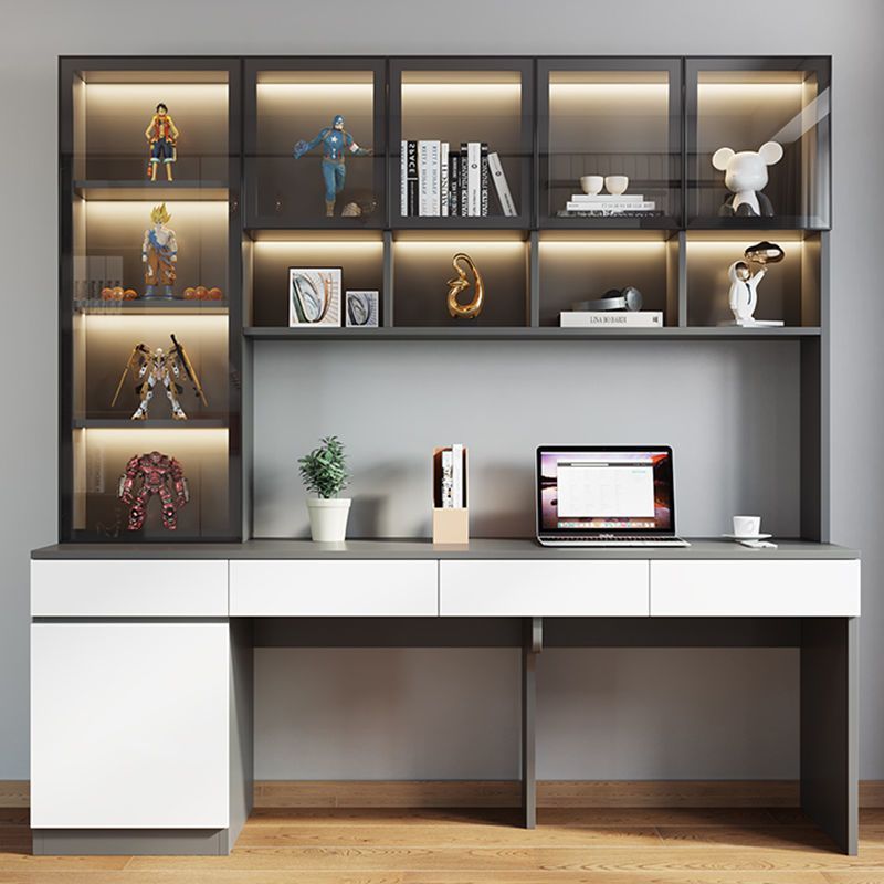 단단한 나무 더블 데스크 책꽂이 통합 책상 학생 홈 침실 데스크탑 컴퓨터 책상 빛 고급 스터디 테이블