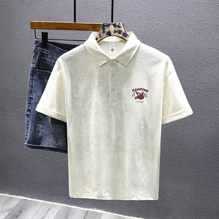 American Style Heavy Shirt Men's Summer Short-sleeved Lapel Shirt Trendy Loose Casual All-match Printed T-shirt