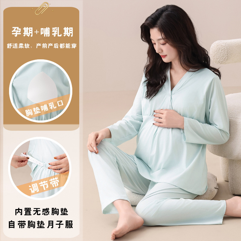 Special Offer New Style Postpartum Clothing with Breast Pads, Spring and Summer Thin Postpartum Maternity Pajamas, Large Size Breastfeeding Home Nursing Set