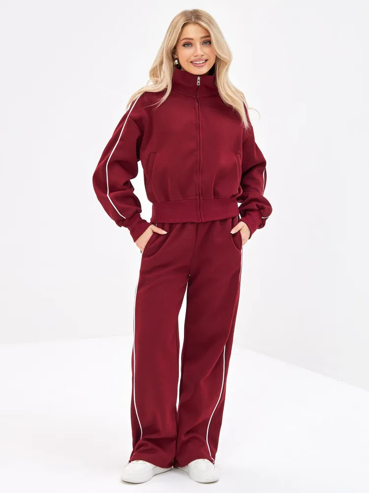 Women's Spring Autumn Sports Leisure Suit Loose Striped Sweatshirt Cardigan Trousers Fashion Pant Set Polyester Full Length_ecoleips.com