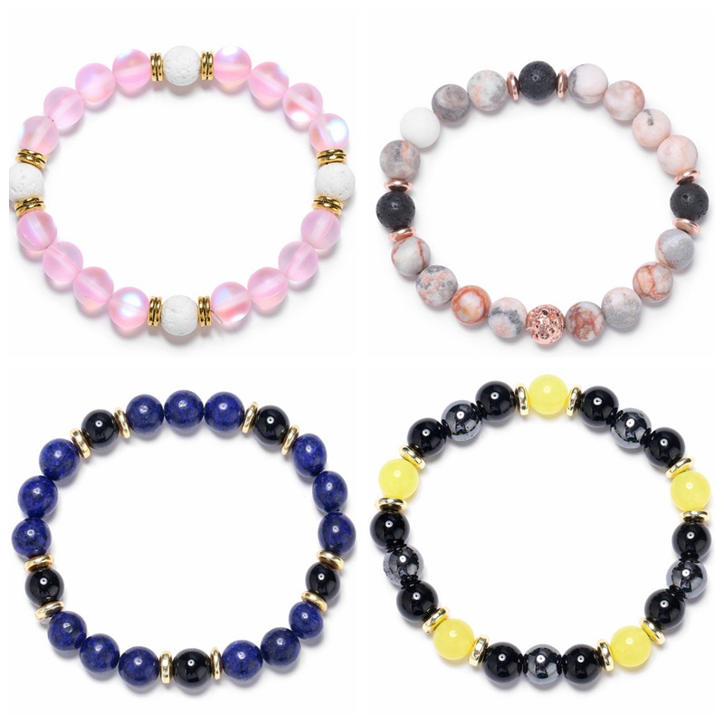 Pulsera de cuentas de piedra NAO de cebra Rosa transfronteriza europea y americana Moonstone pulsera de cuentas de hilo elástico de oro azul para hombres y mujeres