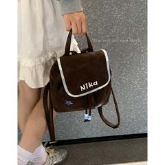 复古麂皮绒休闲包包女2025秋冬新款字母刺绣双肩包百搭手提水桶包