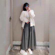 羊毛混纺毛呢半身裙女25年秋冬新品灰色A字法式浪漫伞裙