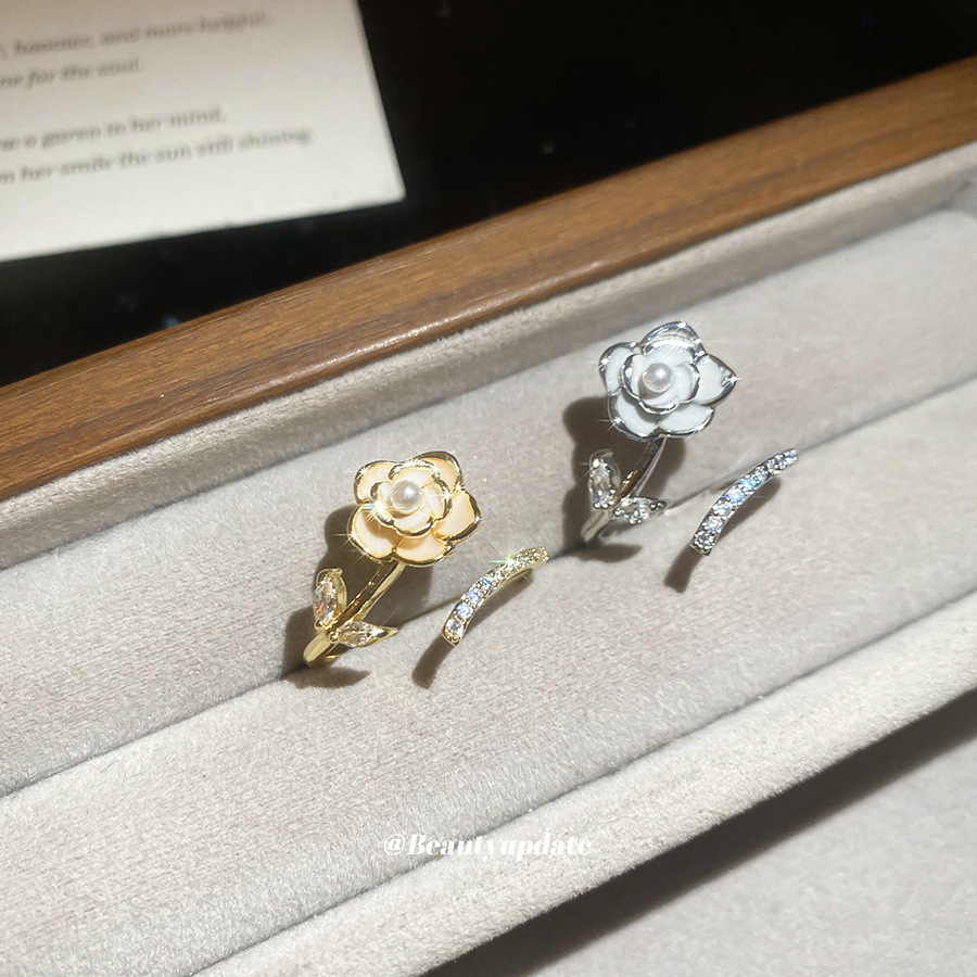 Zircon Oil Drop Pearl Flower Open Fashion Elegant Temperament Index Finger Light Luxury High-end Feel Ring_voghion.com