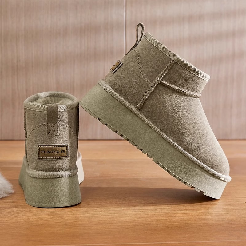 Botas de nieve de altura interior de suela gruesa pequeña de 8cm para mujer 2024 invierno tubo corto impermeable y cálido más zapatos de algodón de pan de terciopelo