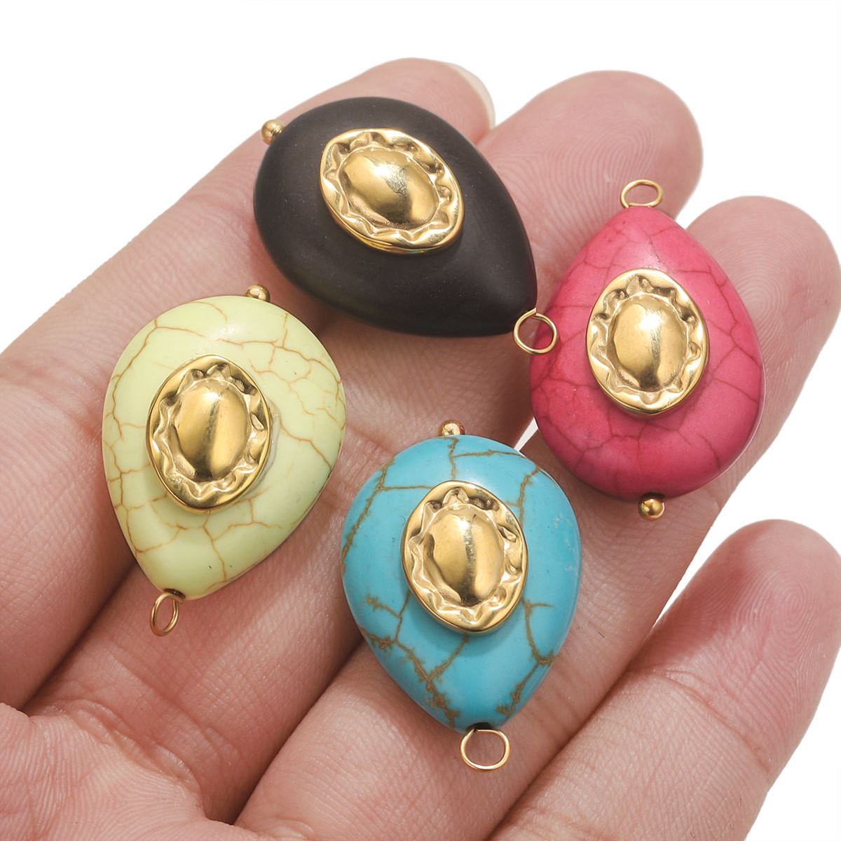 Nuevo acero inoxidable gota de piedra imitación de piedra natural agujas dobladas hechas a mano accesorios DIY accesorios al por mayor