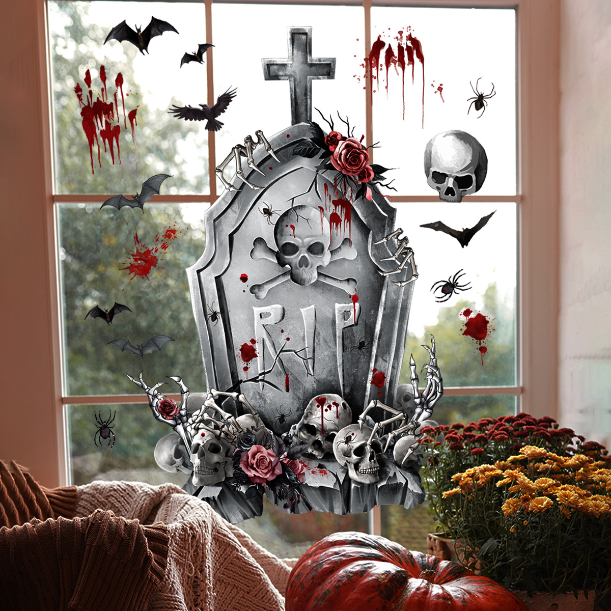 Dj Skull Cross Wall Sticker Removable Handprint Window Mural_voghion.com