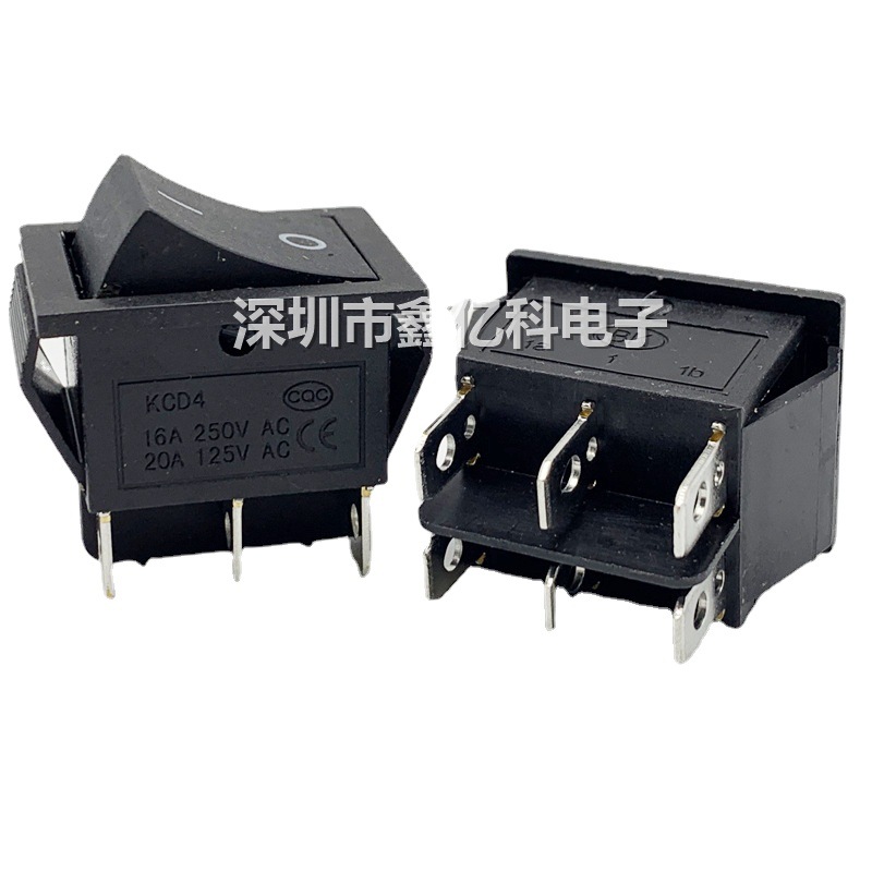KCD4-6P船型开关 25*31MM 六脚两档黑色无灯 2档6脚 翘板电源开关