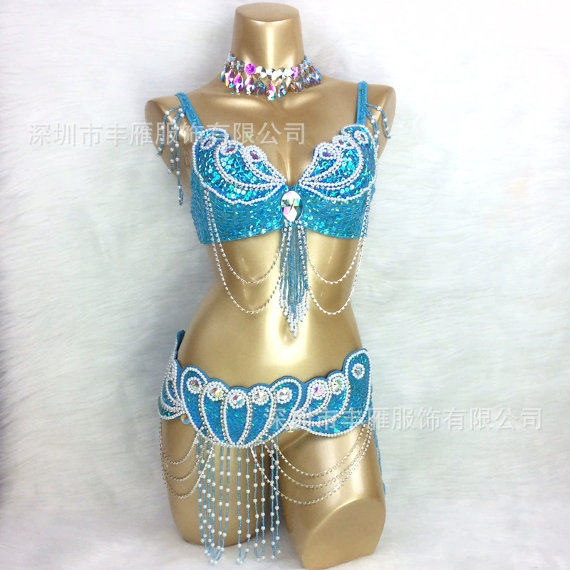 Оптовый производитель: комплект из бисерного топа и пояса для танца живота с пайетками, костюм для сценических и групповых выступлений для женщин.