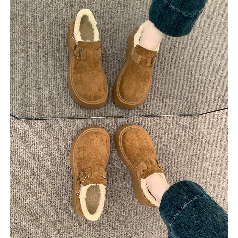 pu皮厚底加绒豆豆勃肯鞋女2025新款秋冬季博肯棉鞋子保暖雪地靴子